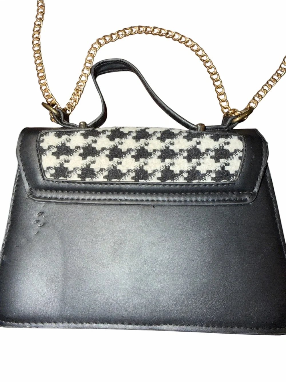 Women’s Black and Cream Houndstooth Crossbody Satchel